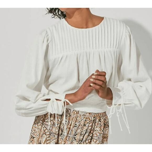 Cleobella Zuri Blouse Ivory Size Large NWT Tie in Back Rope Ties at Cuffs - Picture 1 of 13
